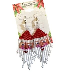 Peaceweaver Holiday Collection Beaded Santa Earrings Festive Christmas Dangle
